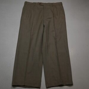 Berle 36x28 Khaki Super 100s Worsted Wool Pleated Cuffed Baggy High Waist Pants